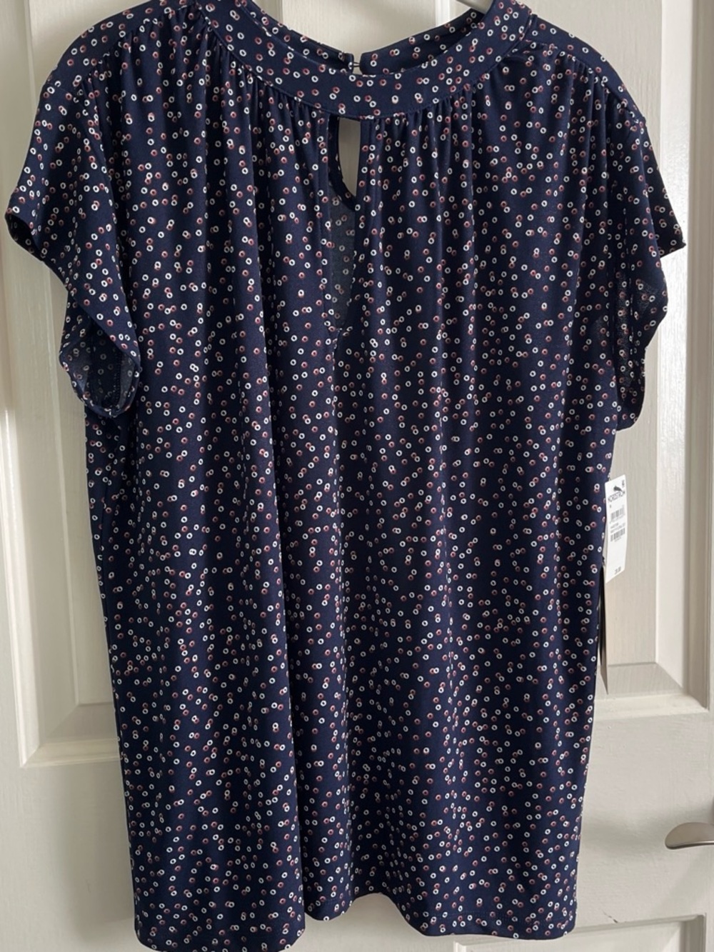 Halogen Navy Dot Keyhole Short Sleeve Tunic